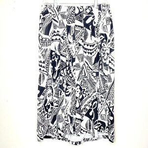 Maggie Barnes 100% Cotton Black White Tribal Print Maxi Skirt 1X Elastic Waist